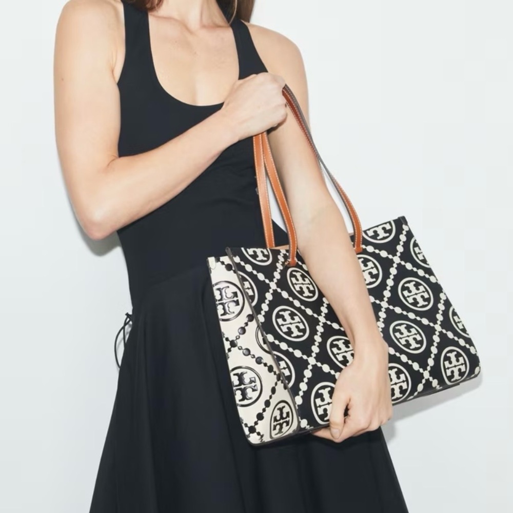 Tory Burch NWT Embossed Contrast Black and White Tote Bag - Picture 10 of 14